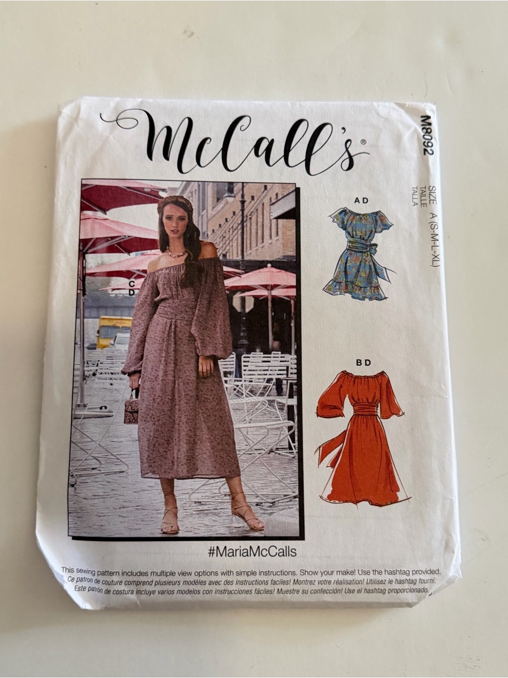 McCall's M8092 Misses' Peasant Dress Sewing Pattern Envelope Size S-XL